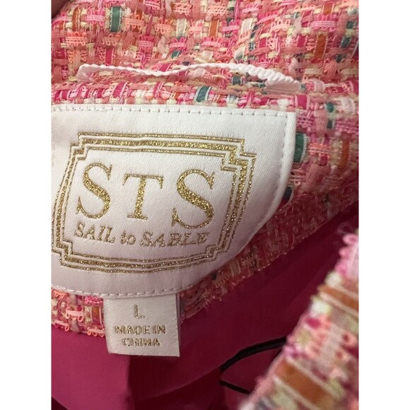 STS Sail To Sable L Button Jacket Blazer Neon Tweed Pink Gold Career Barbie - Picture 8 of 11